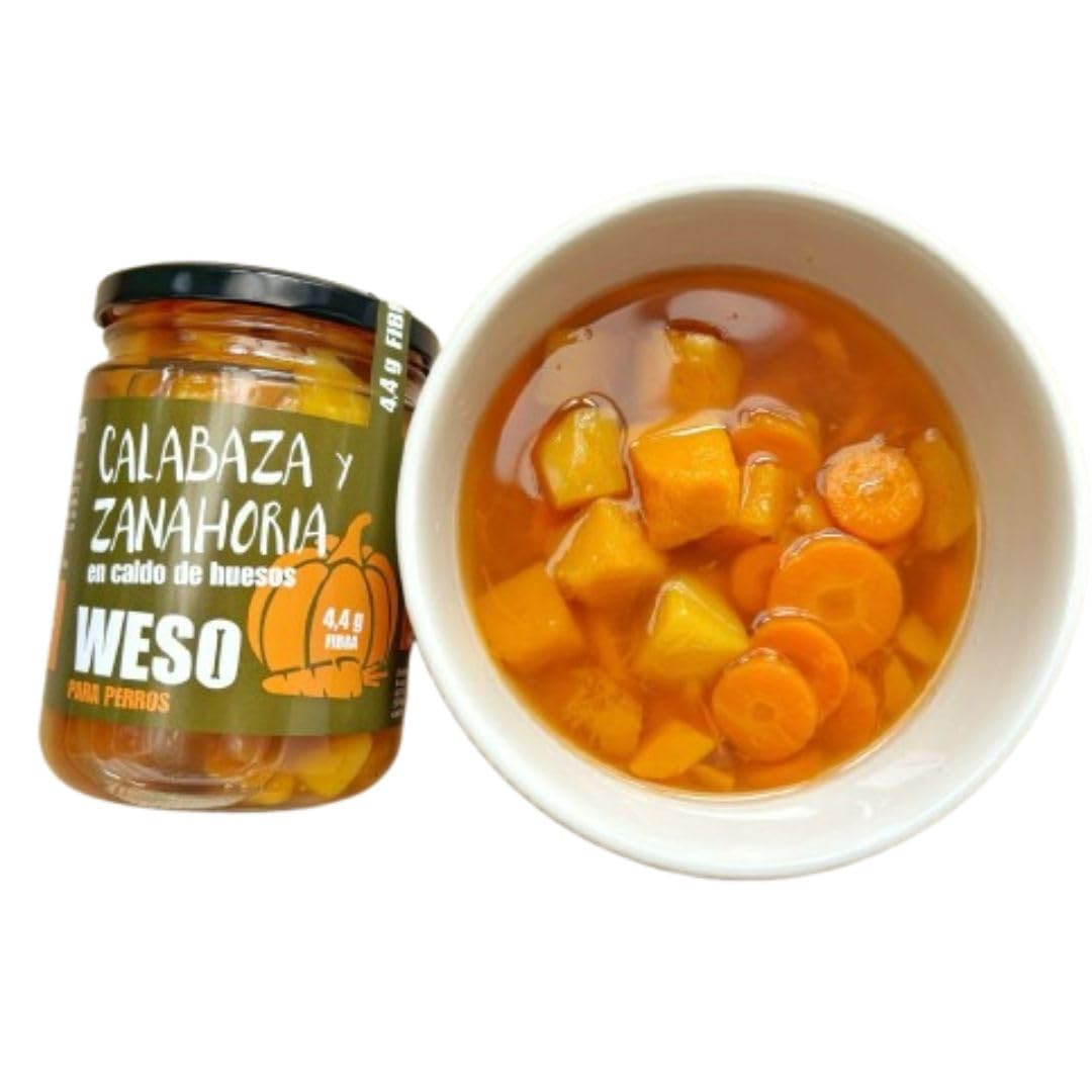 ANIMALUJOS - Calabaza y Zanahoria en Caldo de Huesos para Perros - Apoyo Digestivo Natural, Sin Cereales, Rico en Nutrientes - 3 x 400g - Complemento Alimenticio Salud Canina - WESO