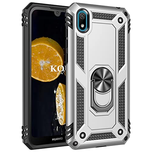 KOUYI Funda para Huawei Y5 2019/Honor 8S, Armor Carcasa con 360 Anillo iman Soporte Hard PC y Silicona TPU Bumper antigolpes Fundas Carcasas Case para Huawei Y5 2019/Honor 8S (Plata)