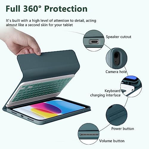 Image of MMK for iPad 11th 10th Generation Case with Keyboard (2022, 10.9 inch), Wireless Detachable Keyboard, Pencil Holder for iPad 11 inch (A16 2025), 10th Gen (10.9 Inch 2022) Green