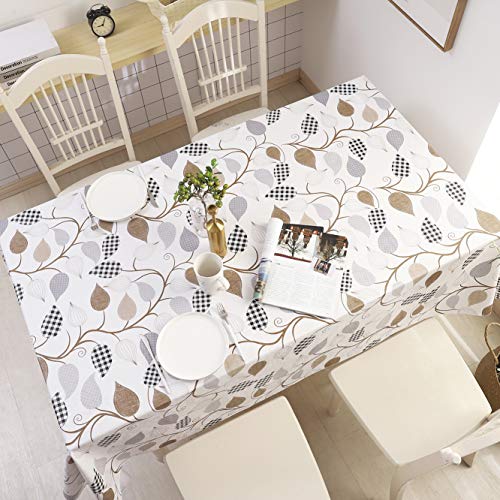 Image of Walrus Heavy Duty Vinyl Tablecloth with Flannel Backing Waterproof Oil-Proof Plastic Table Cloth Stain-Resistant Wipeable Rectangle or Square Table Cover for Indoor and Outdoor (Leaves, 60X102 Inch)