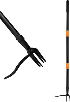 WICING Weed Puller Tool, 4-Claw Stand Up Gardening Hand Weeding Tool with Adjustable 47.8" Stainless Steel Handle & 1035 Stee