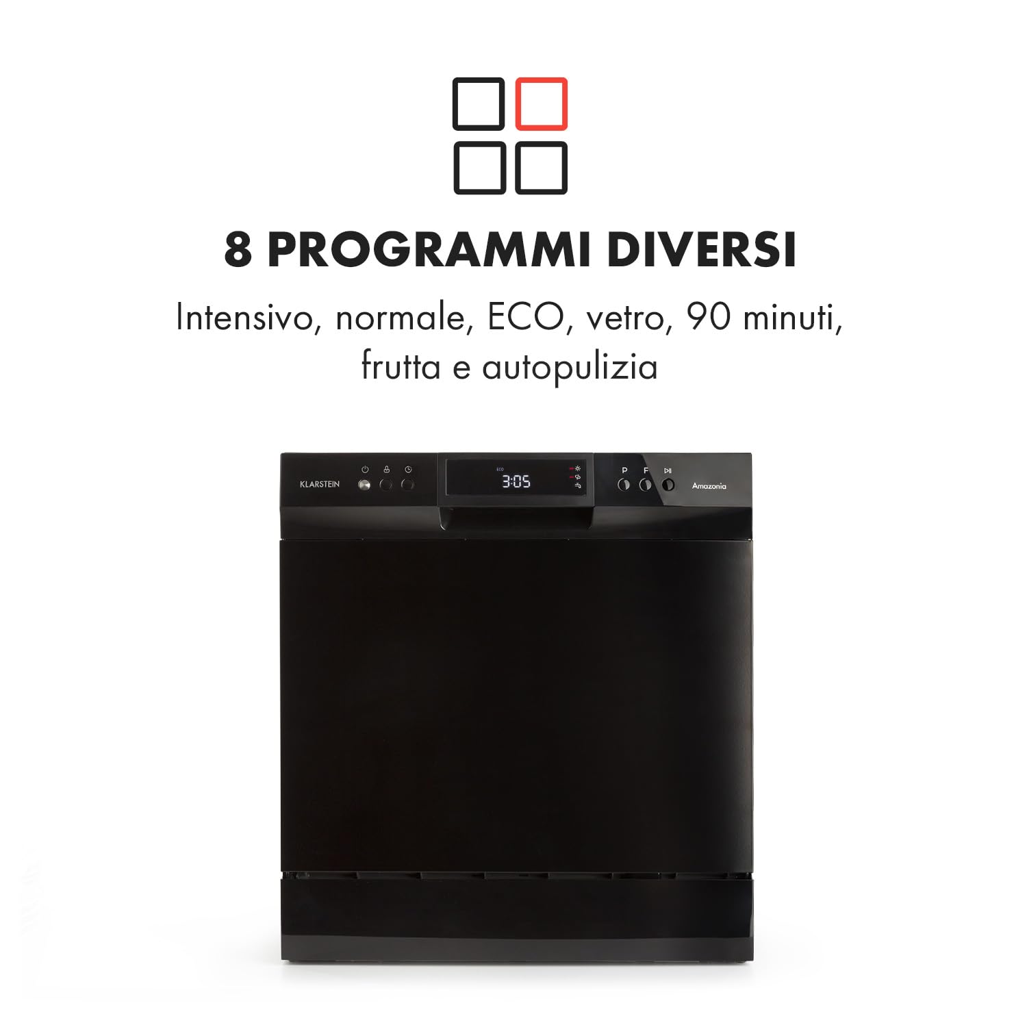 Klarstein Lavastoviglie 8 Coperti, Libera Installazione Silenziosa e Integrata con 8 Programmi di Lavaggio, Mini Piccola e Compatta, Mini per Casa e Ufficio