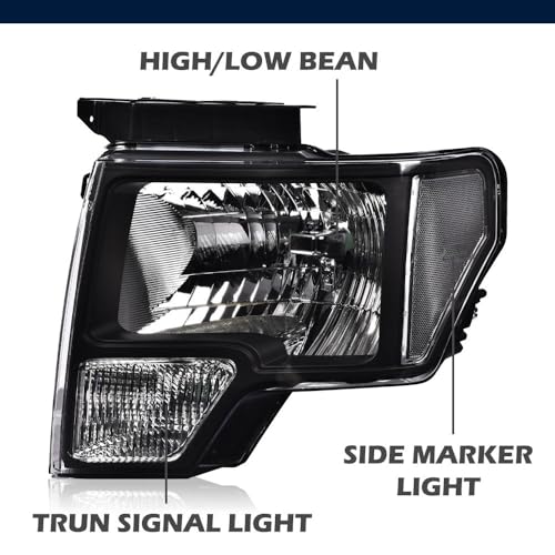 Image of GRAND ORANGE Headlights Assembly Compatible with 2009-2014 Ford F150 Headlamps Driver & Passenger Side Clear Lens Black Housing Clear Reflector DL3Z13008AFO2502289