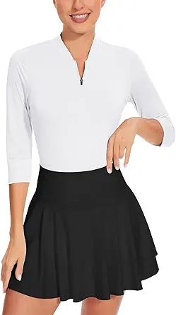 Soneven Womens 3/4 Sleeve Golf Shirts Moisture Wicking Long Sleeve Golf Polo Shirts UPF50  Tennis Tops