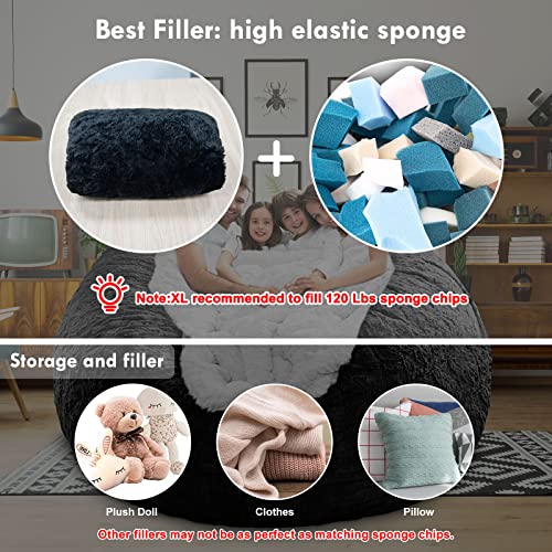 Lapeasy Bean Bag Chair Cover(Cover Only,No Filler),Oversized Round Soft Fluffy Pv Velvet Washable Lazy Sofa Bed Cover, Living Room Bedroom Furniture Outside Cover(Snow Grey) #TOP4