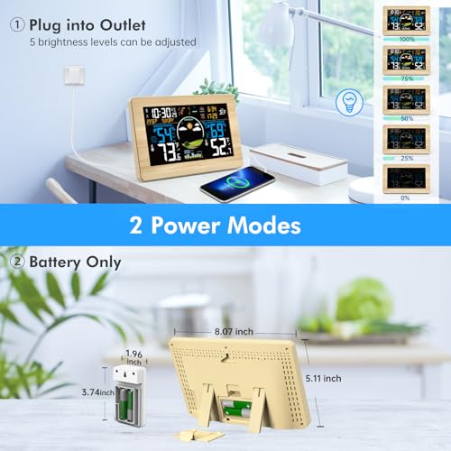 Weather Station Wireless Indoor Outdoor, Digital Thermometer, 7.5'' VA Display Home Weather Stations, Accurate Temperature Humidity Gauge with Weather Forecast, Atomic Clock,Khaki
