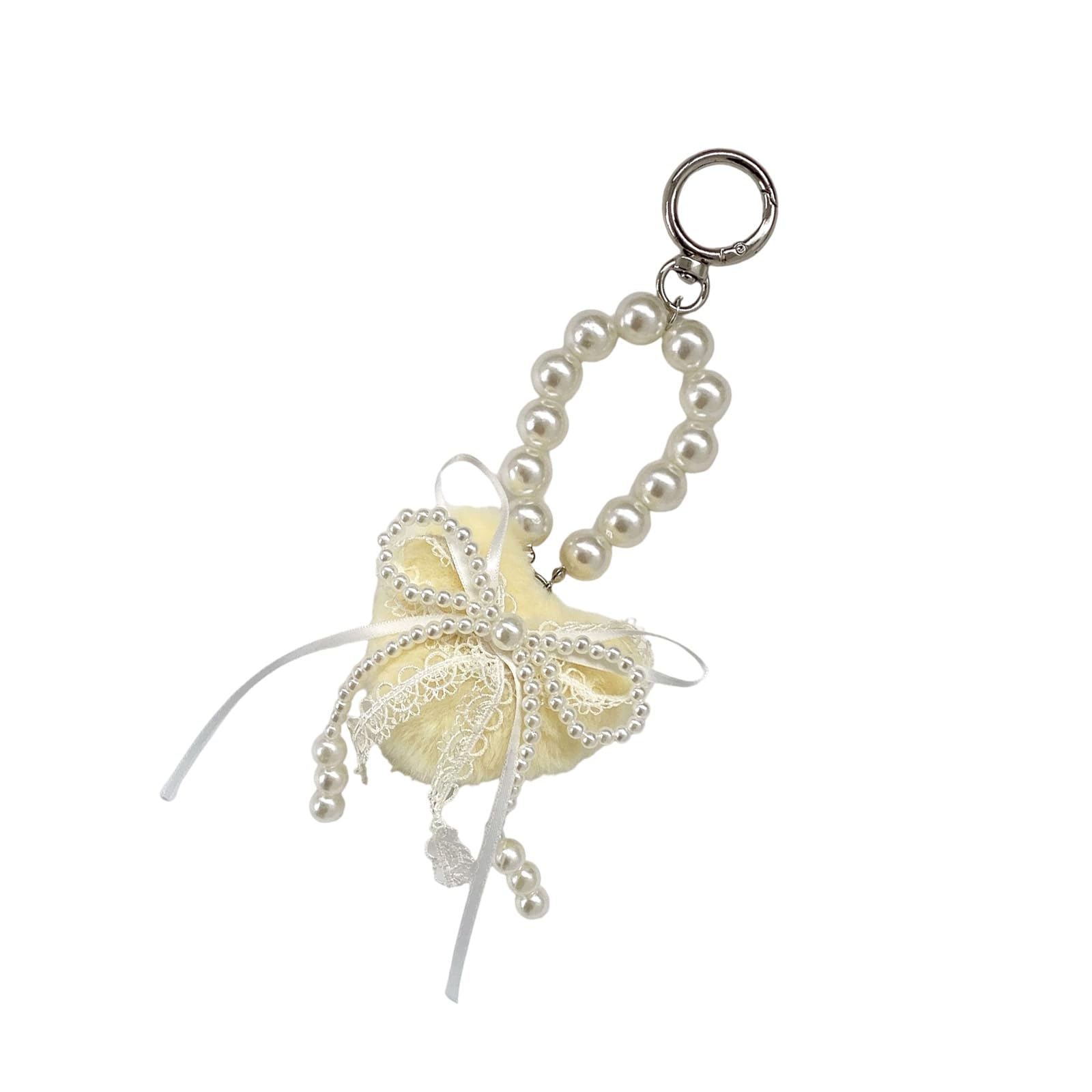 Tsophreniq Trendy Plush Keychain Charm with Embroidered Lace Heart Pearls Detailing for Fashionable Accessories Girls Bag Pendant Heart Shaped Lace Pearls Bowknot Bag Charm