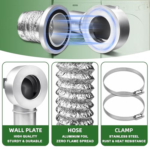 Image of Magnetic Dryer Vent Coupling Connector Kit Easy to Clean DV90 Airtight Seal，Including a 2.6ft 4 inch Duct and Two Clamps Easy to Clean Quick Connector Suitable for Tight Space