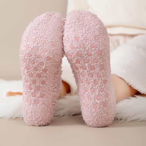 Image of SKOLA Cozy Winter Fuzzy Women Socks Grip Slippers Fluffy House Non Skid Microfiber Socks