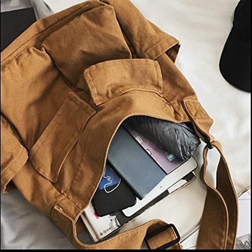Women Men Canvas Messenger Bag Large Hobo Bag With Multiple Pockets Canvas Crossbody Shoulder Bag Messenger Tote Bag Handbag #TOP3