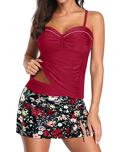 Image of Yonique Womens Underwire Tankini Swimsuits with Skirt Two Piece Bathing Suits Tummy Control Swimwear