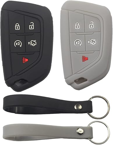 Miniatura 6 de 2 fundas protectoras de silicona de goma negra con 5 botones para llavero inteligente sin llave compatible con Cadillac CT4 CT5 2020 2021 2022 2023