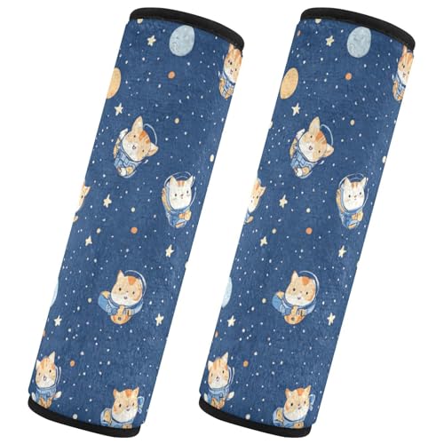 Seat Belt Covers 2 Pack Cats Floating Space Car Seat Strap Covers Super Soft Cute Car Seat Neck Cover for Boys Girls Adults Babies M