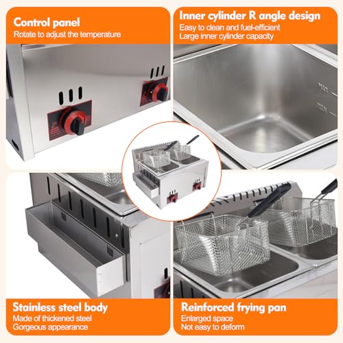 rzoizwko Gas Fritteuse 20L Gas-Fritteuse Edelstahl Fritteuse mit 2 Pommes Körbchen, Doppelter Tank Fritteuse Maschine für Restaurants, Cafés, Imbissstuben – Bild 4