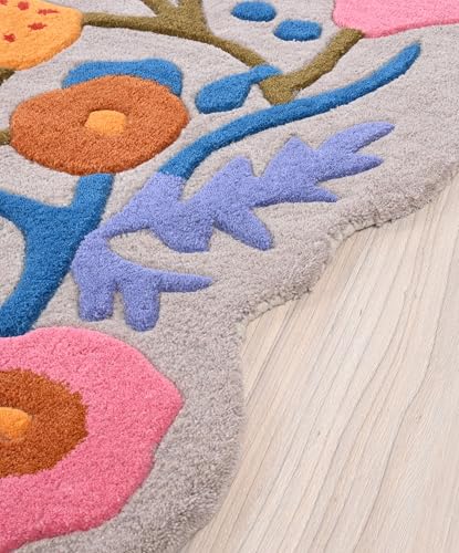 Image of Restoration and Renovation Handmade Wool Floral Area Rug for Living Room | Elegant Flower Garden Design, Soft, Thick and Durable | Bedroom, Dining Room & Home Decor Carpet (4' x 6', Floral H)