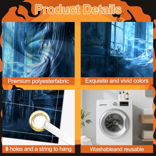 Image of Halloween Garage Door Decorations 6 x 13 ft, Ghost Hall Cover