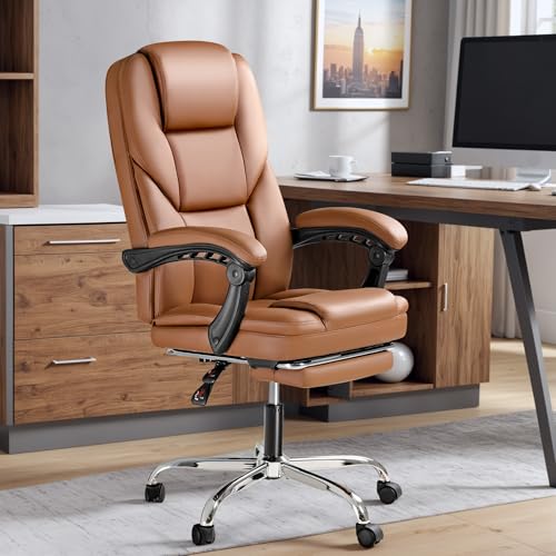 Image of Furmax Executive Office Chair with Foot Rest Big and Tall Office Chair Ergonomic Home Office Desk Chairs Reclining High Back Leather Chair with Lumbar Support, 400LBS (Brown)