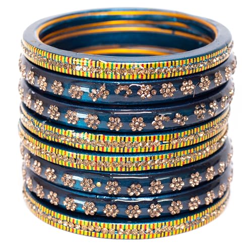 Image of Swara Creations Lah /Lac bangles red color Set, LAHTHI Churi Kundan work for Women and Girls(8 pcs)