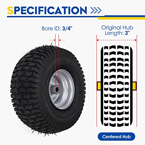 Mower Front Tires w/Rim 15x6.00-6", 3" Centered Hub, 3/4" Greased Bushing, Turf Tire 4Ply Pneumatic with Tube for Craftsman Riding Mowers 156006 - Image 6