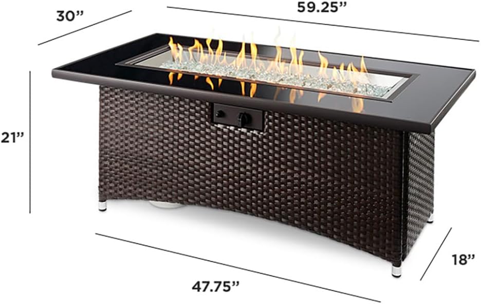 Balsam Wicker Base Gas Fire Pit Table with Glass Top