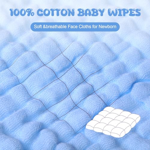 Image of Breling 20 Pcs Baby Muslin Washcloth 12 x 12 Inch 100% Cotton Soft and Absorbent Muslin Washcloth Burp Cloth Wipe Newborn Face Towel for Baby Boy Girl Sensitive Skin(White, Light Blue, Blue)
