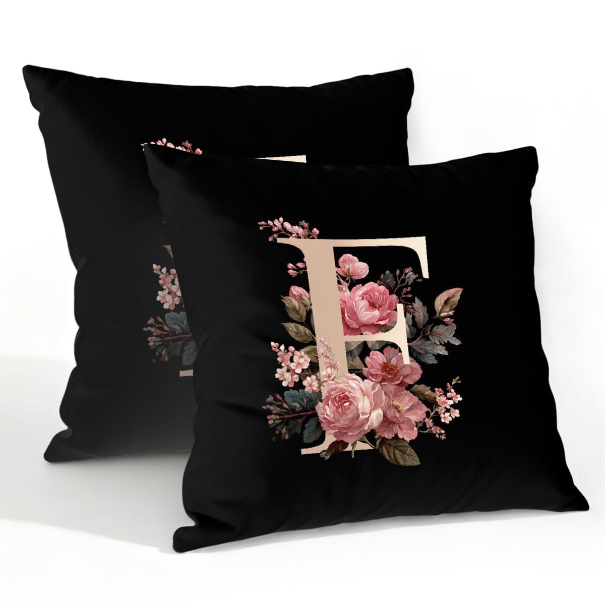 Outdoor Pillow Covers Waterproof Pillowcases 22x22in Set of 2 Pink Floral Alphabet F Decorative Throw Cushion Case for Couch Sofa Garden Patio Furniture