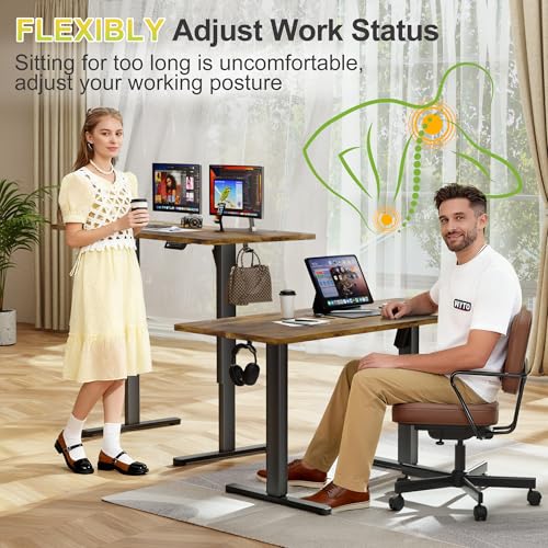 Image of Furmax 45 Inches Electric Standing Desk, Home Office Desk with Phone Holder