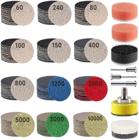 188 PCS 1 Inch Wet Dry Sanding Discs 60-10000 Grit Hook and Loop Sandpaper