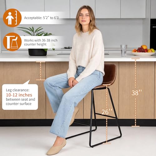Image of Counter Height Bar Stools Set of 3 for Kitchen Island, Ergonomic Back
