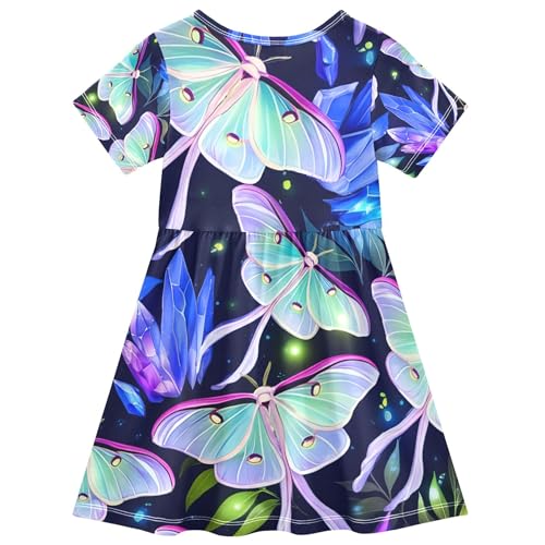 Glowing Luna Moths Butterfly Toddler Girls Dresses Kids Casual Clothes Short Sleeve Children 2t2