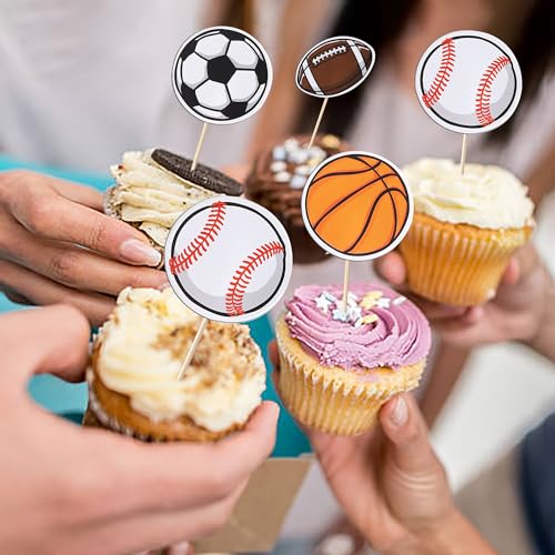 Rsstarxi XM461-SPORTS BALL 40 Pack Sports Cupcake Toppers Basketball Cupcake Toothpicks Soccer Ball Football Baseball Rugby Cake Decorations For Sports Ball Game Theme Baby Shower Birthday Party Decorations thumb #5