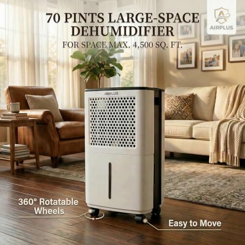 Image of AIRPLUS 4500 Sq. Ft Dehumidifiers for Home, 70 Pints Dehumidifier for Basement with Drain Hose, Continuous Drainage, Intelligent Humidistat, Dehumidifier for bathroom, bedroom, Large Room