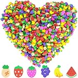 PRALB 1000pcs Mini Cute Erasers, Assorted Fruit Designs Erasers for Homework Rewards, Party Favors, and Art Supplies