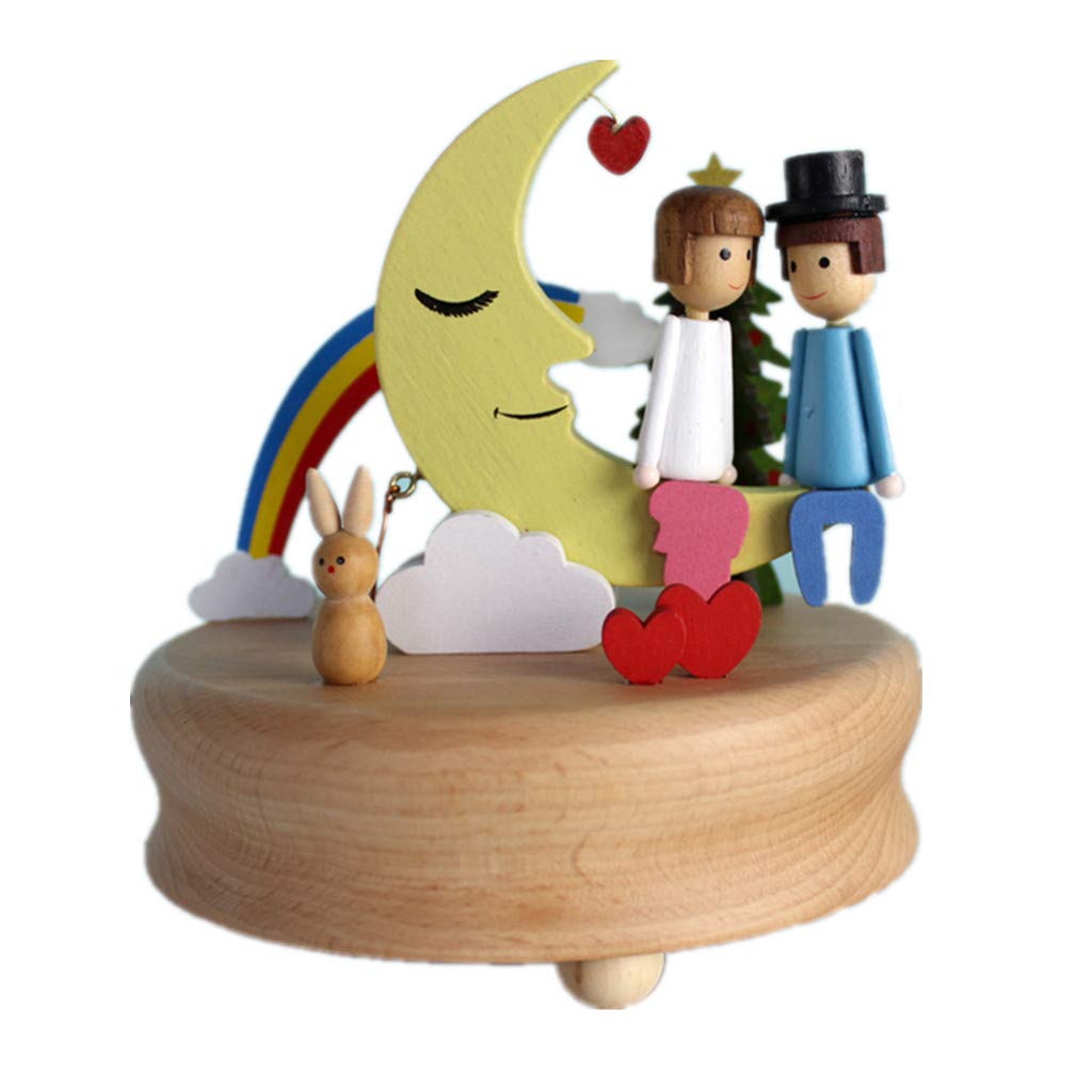 Escenarios Innovadores Caja de Música de Madera, Primo Creativo Manivela de Madera Artesanías Caja de Música - Amante Luna - Mejor Regalo y Decoraciones Idea para Cumpleaños, Navidad