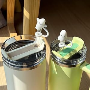 Cute ghost straw covers cap compatible with stanley cup 30 40 oz 4pcs silicone reusable drinking straw topper including 2 styles funny tumbler accessories perfect halloween decorations  urban country home decor