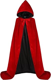 Hooded Cape Reversible Velvet Cloak Lined with Satin Renaissance Medieval Halloween Christmas Cosplay Costume