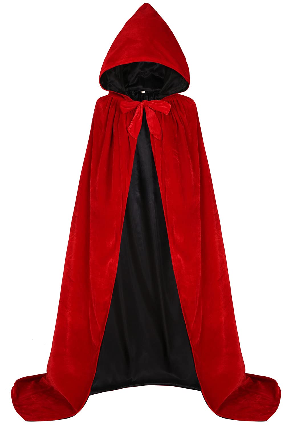ALIZIWAY Hooded Cape Red Riding Hood Reversible Velvet Cloak Lined with Satin Renaissance Medieval Halloween Christmas Cosplay Costume Y091RS