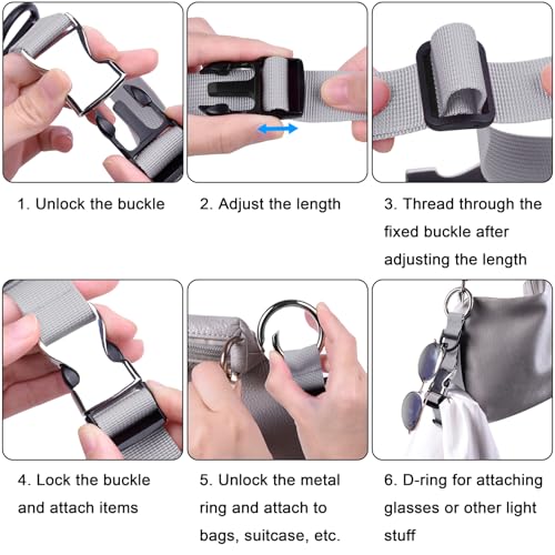 Image of Wisdompro Jacket Gripper Strap, Add a Bag Luggage Straps Baggage Suitcase Belts Travel Accessories with Hook and D-Ring - Make Your Hands Free, Easy to Carry Your Extra Bags - Gray