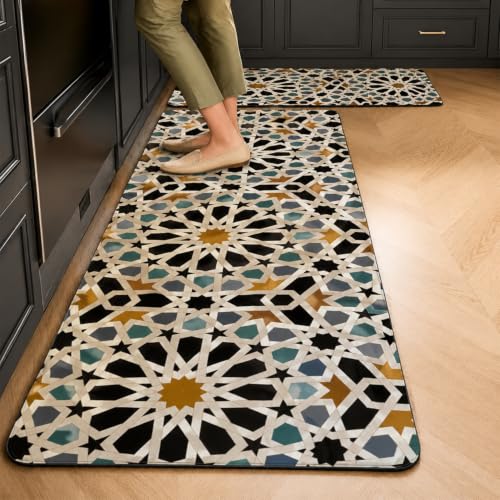 Image of MAXOSHINE Kitchen Mats for Floor Anti Slip Waterproof Feet Comfort Kitchen Runner Floor Mat Standing Desk Mat Floor Mats for Kitchen (120 * 40cm, 60 * 40cm) Set of 2