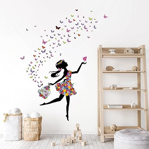 Tanlaby Butterfly Gril Wall Stickers, Flowers Girls Wall Decals, Nursery Teen Girl Bedroom Kids Wall Decor - Image 2