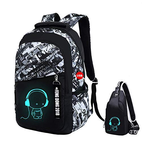 UMYMAYDO1 Lumineux Sac À Dos Sacs D'école DJ, 37 L Unisexe Sac à Dos Cartables Scolaires Ordinateur Portable de Sac à Dos pour des Enfants/étudiants/Adultes-Port de Chargement USB (Color 3)