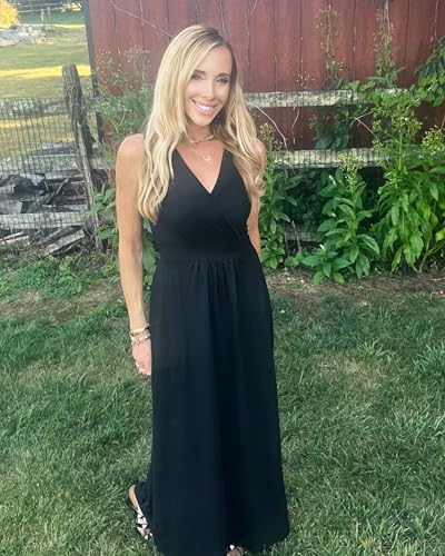 Image of AUSELILY Maxi Dresses for Women Summer Casual Sleeveless V Neck Wrap Dress | Sleeveless Long maxi dress with wrap V neck & side pockets, for formal cocktail, beach & casual daily wear