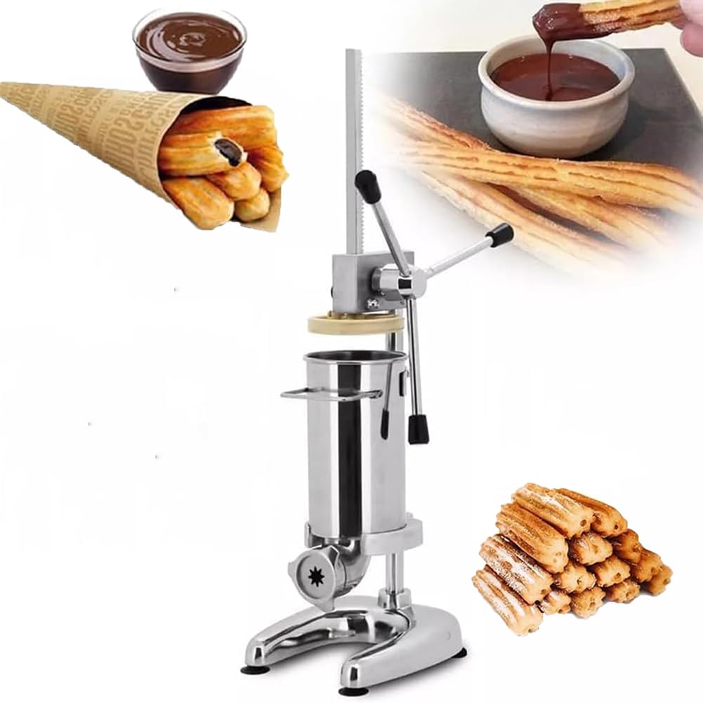 Machine manuelle de remplissage de saucisses, machine à churros en acier inoxydable, machine à fruits et beignets de 3 L avec 5 moules pour un usage commercial et domestique