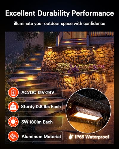 Image of Lumary 8 Pack Low Voltage Step Lights with Hub, 7 Inch Retaining Wall Light