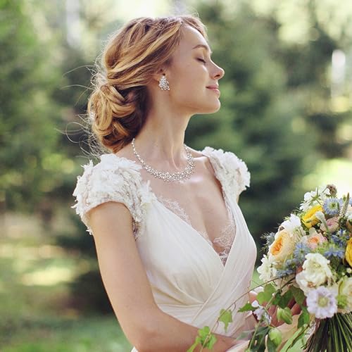 Image of White Faux Pearl Leaf Vine Bridal Cubic Zirconia Jewelry Set for Women | Wedding Party Necklace Earrings for Bridesmaid Bride
