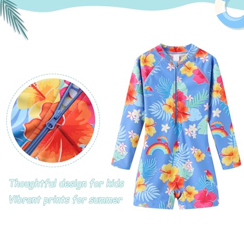 Image of Girls One Piece Swimsuits Rash Guard for Girl Long Sleeve Bathing Suits with Front Zipper Sun Protection Swimwear 3-16 Years