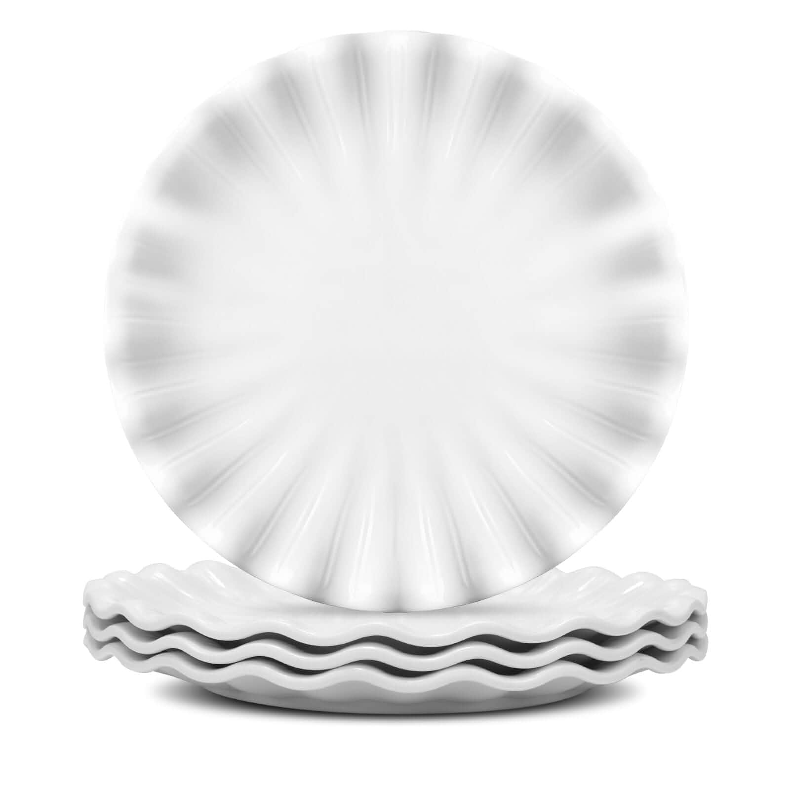 Unbreakable Dinner Plates Set of 4, Scalloped Edge Melamine Plates, Shatter-Proof & Lightweight, Plastic Plates Reusable for Party, Picnic, Outdoor Dining, BBQ,Wedding,Dishwasher Safe Melamine