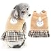 Ranphy Fleece Dog Dresses for Small Dog Girls Plaid Skirt with D-Ring Puppy Harness Dress with Bear Patch Warm Turtleneck Pet Clothes Winter Autumn Chihuahua Yorkie Cat Apparel Khaki XL