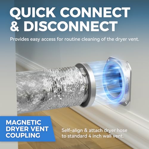 Magnetic Dryer Vent Coupling DV180 Airtight Seal Dryer Vent Connector Kit Easy to Clean Quick Connector Including a 2.6ft 4" Duct and two Clamps