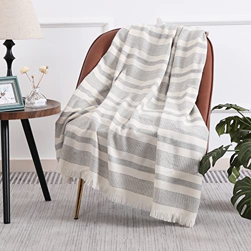 Panku Faux Cashmere Striped Blanket Throw With Fringe, Lightweight Soft Cashmere Like Throw Blanket With Tassels For Couch Sofa Chair, Farmhouse Décor, Modern Warm Boho Blanket 50X60 Black And White #TOP1
